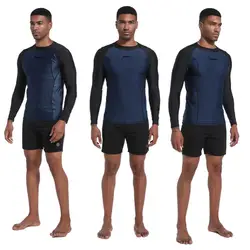 DEMMET Mens Swimwear Long Sleeve Rash Guard Swimming Surf T-Shirt UV Protection Quick Dry Beach Tight Surf Diving Clothes 120KG