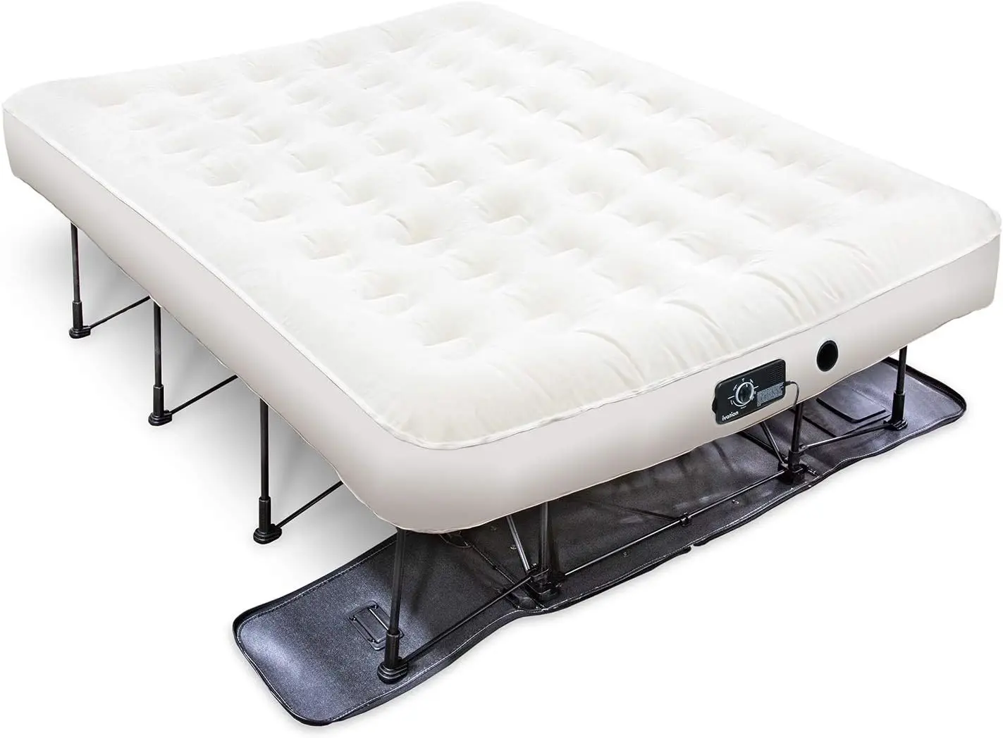 

-Bed (Queen) Air Mattress with Frame & Rolling Case, Self Inflatable, Blow Up Bed Auto Shut-Off, Comfortable Surface A