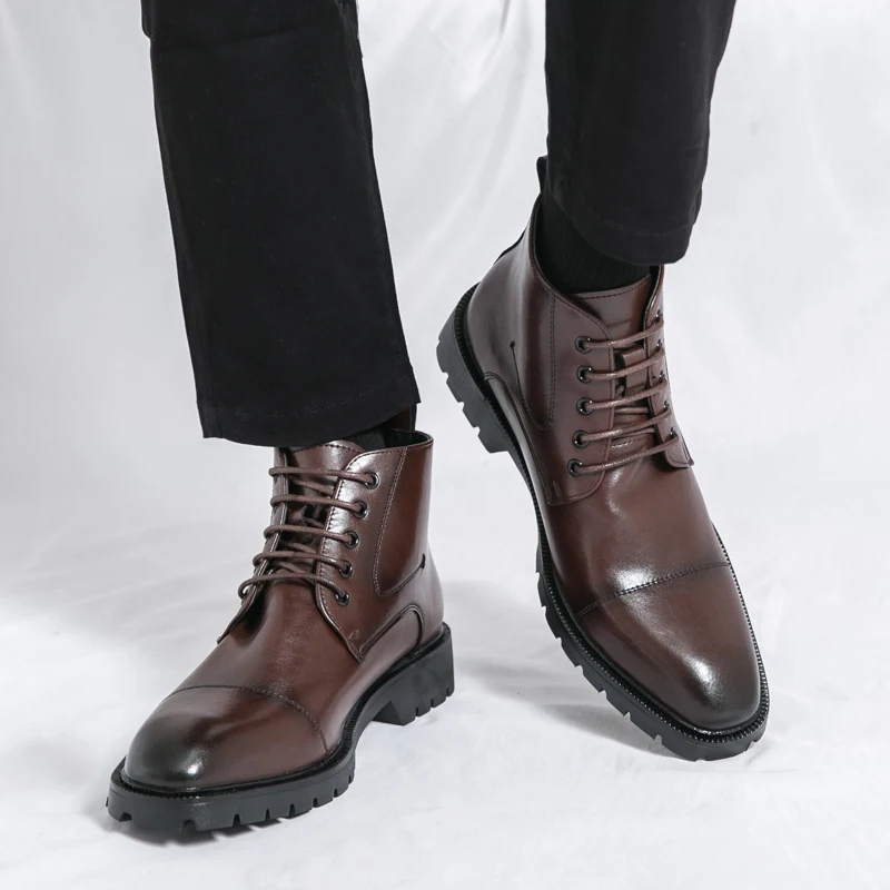 

Men High Top Boots PU Casual Fashion Simple Lace Up Men Ankle Boots
