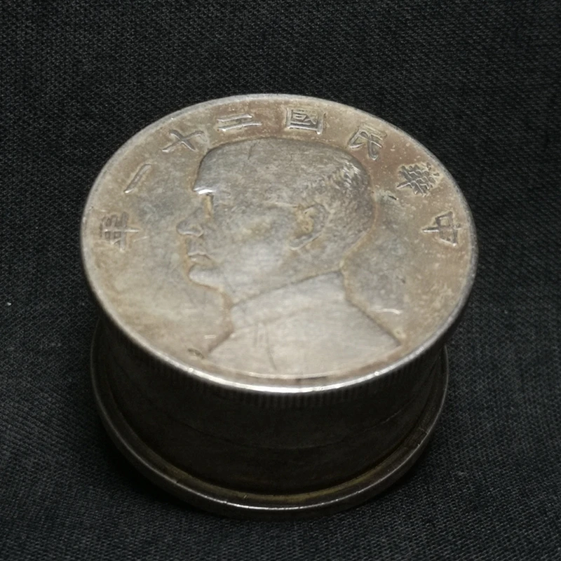 YIZHU CULTUER ART Chinese Tibet Silver Inlay sun zhongshan Statue coin Inkpad Box Seal Collection