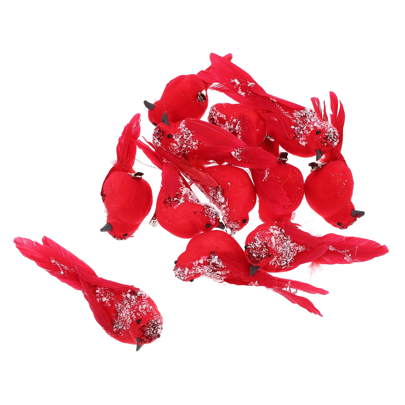 

12Pcs Artificial Red Birds Clip Realistic Plume Christmas Ornaments Home Decor Simulated Bird Birds for Christmas Ornaments