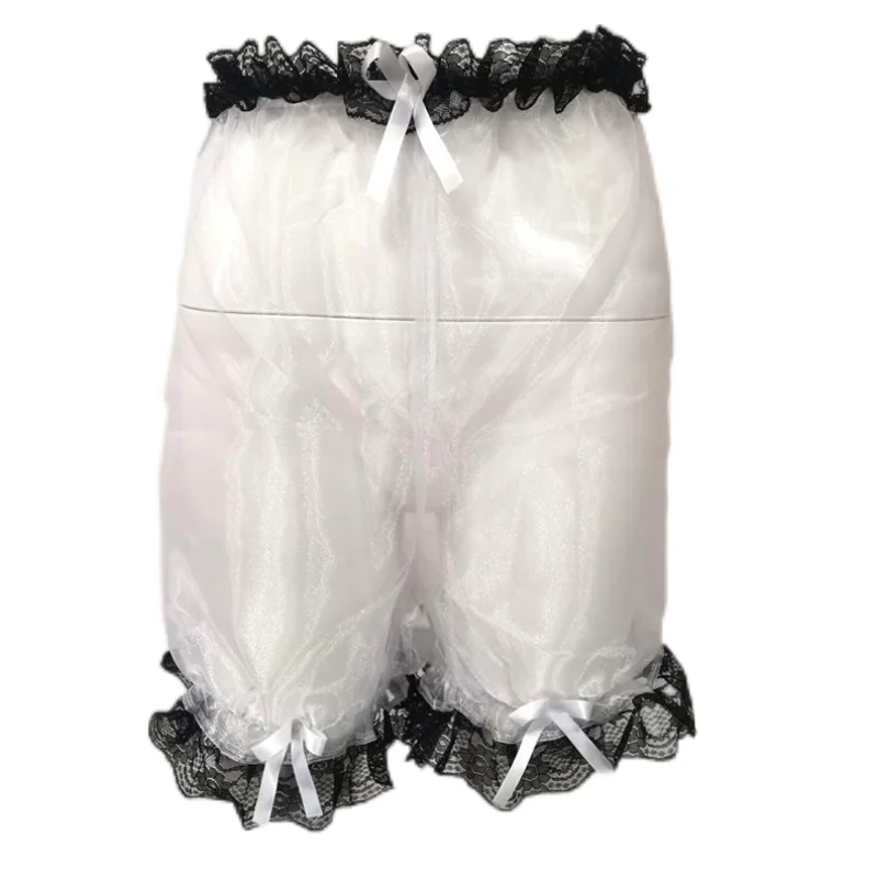 

French Sexy Adult Customized Fetishist Crossdressing Sissy Organza Single Layer Perspective Lace Pleated Edge Shorts