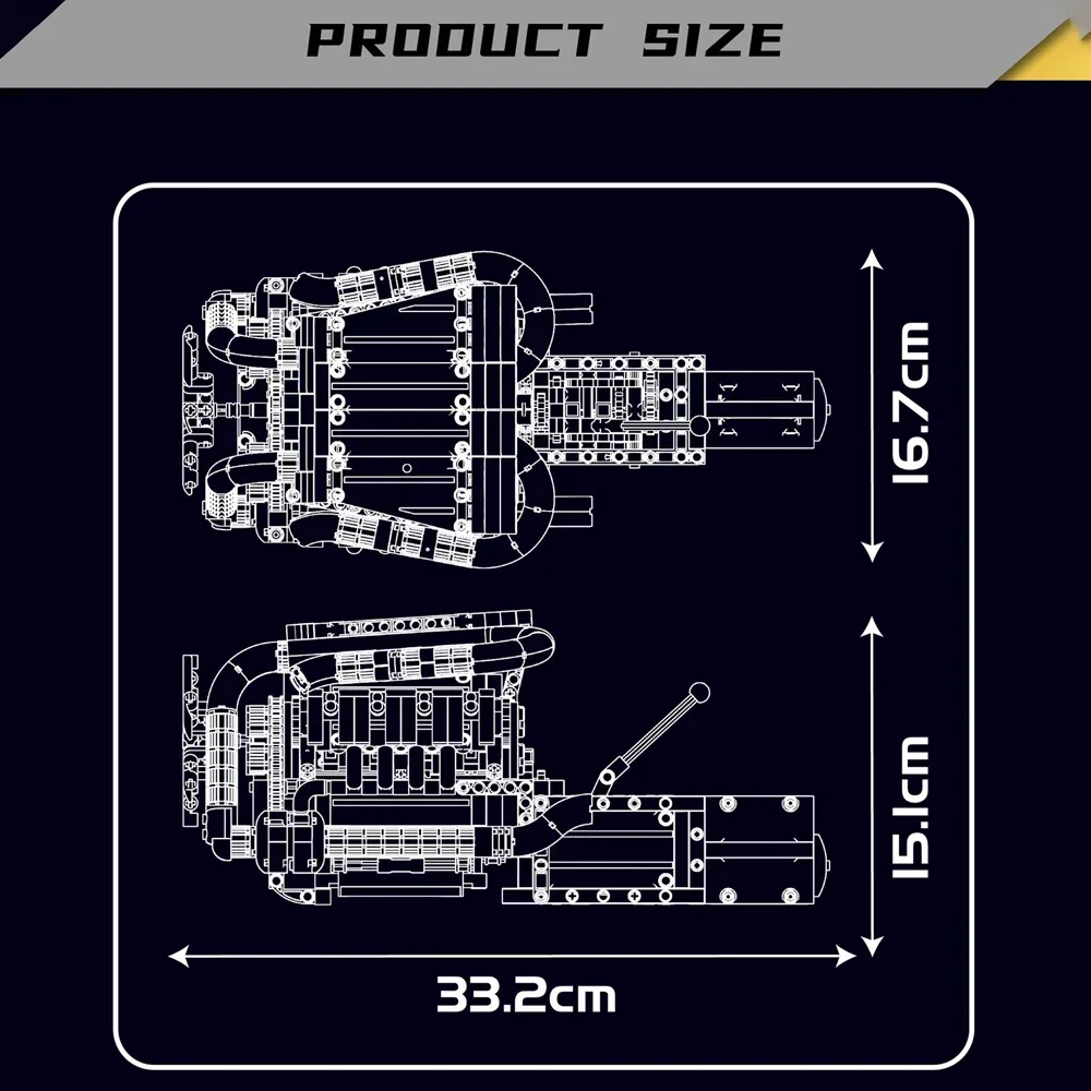 1169pcs Mould King 10203 MB Merc V8 Engine with Gearbox Motorized Simulation Model Electrically Drive Building Block Hi-Tech Car