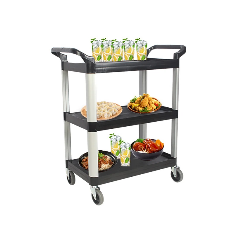 Factory Direct Sales Heavy Duty Hotel Food Service Cart Dishes Clean Storage 3 Tier Plastic Service Trolley With Door