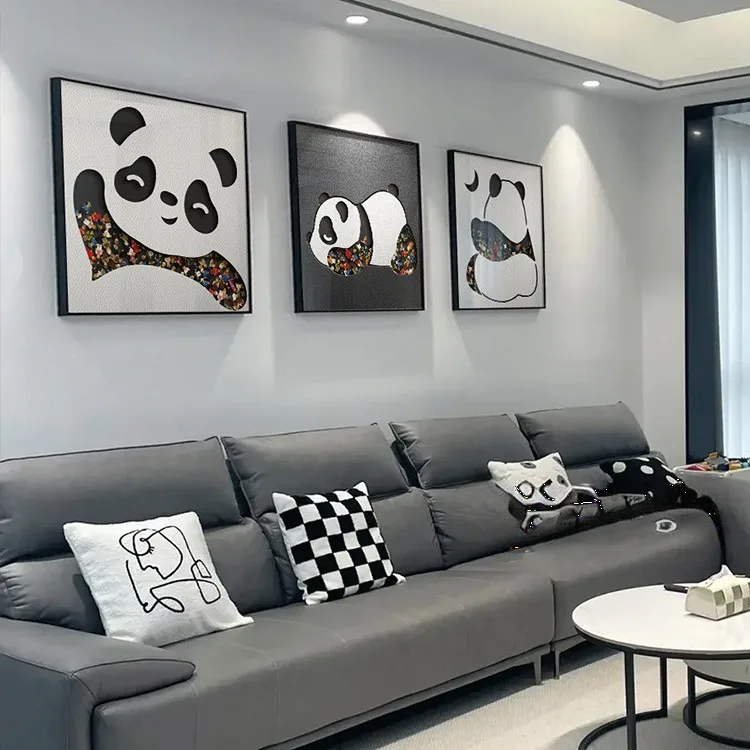 Modern living room advanced giant panda restaurant creative building block simple entrance entrance canvas painting