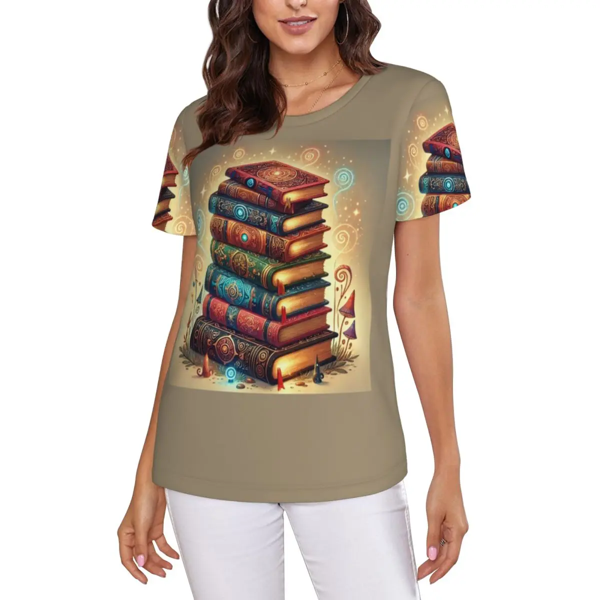Ancient Book With Glowing Magic Spells T-Shirt Women Short Sleeve T Shirts O-Neck Clothes Cotton Summer Tees Streetwear