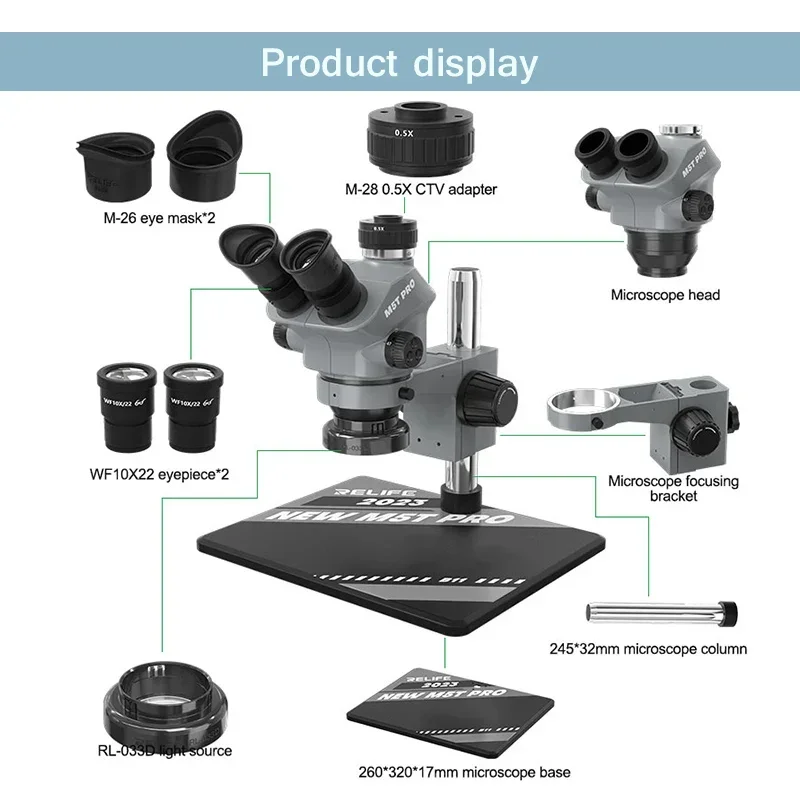 RELIFE RL-M5T Pro-B11 Trinocular HD Microscope Precision Zoom Multi-function Maintenance 7-50 Times Continuous Zoom Microscope