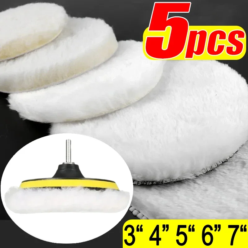 5PCS Wolle Polieren Disc Pad für Autolack Pflege Polierer Pads Wachsen Polieren Polieren Wolle Pad Auto Zubehör