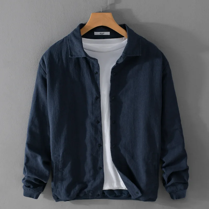 Men's Casual Linen Jacket Loose Fit Cotton Linen Blend Summer Shirt Fashionable Urban Style Short Sleeve Square Collar
