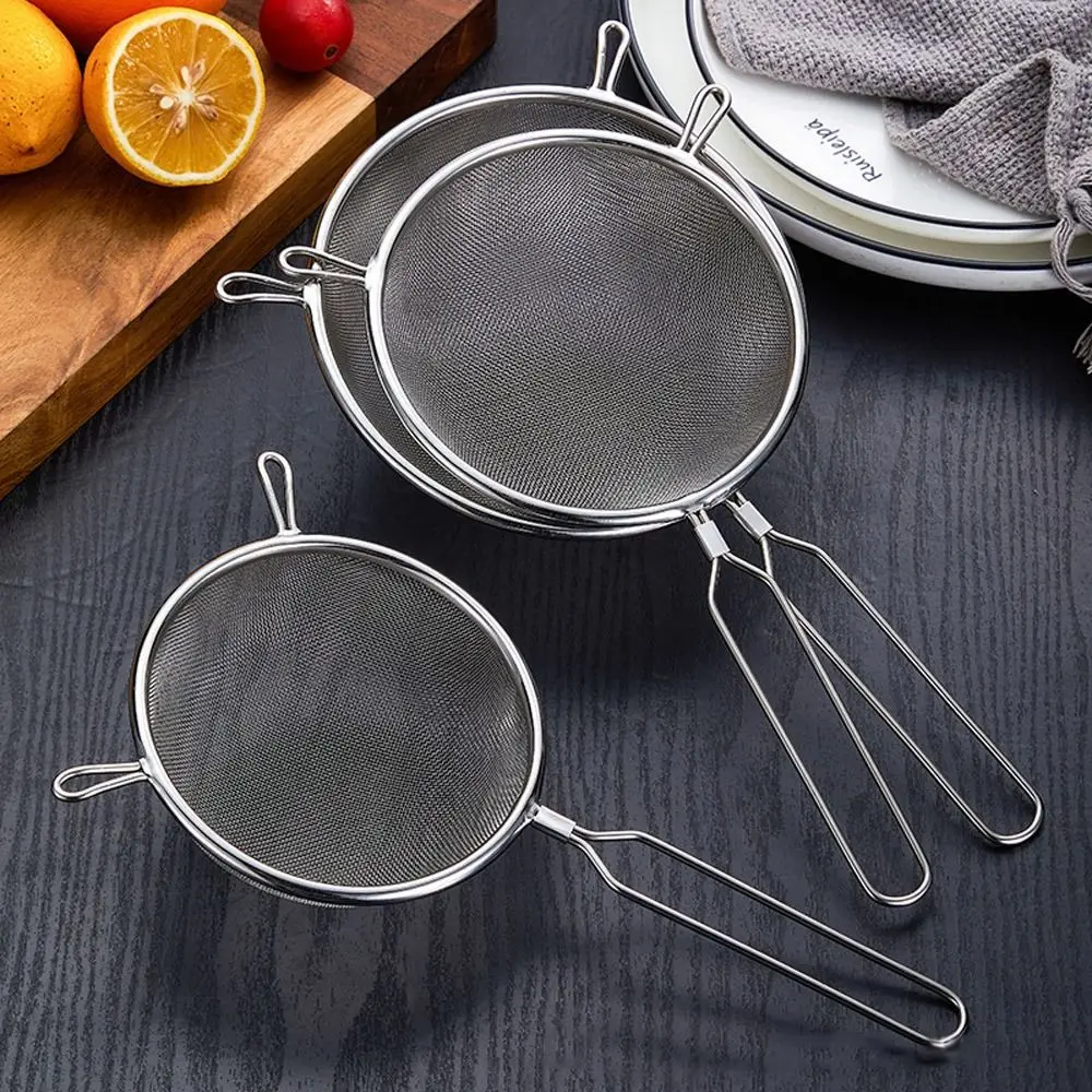 Stainless Steel Flour Filter Screen Double Ear Screen Soybean Milk Snack French Fries Fine Mesh Strainer Handle Cooking Spoon