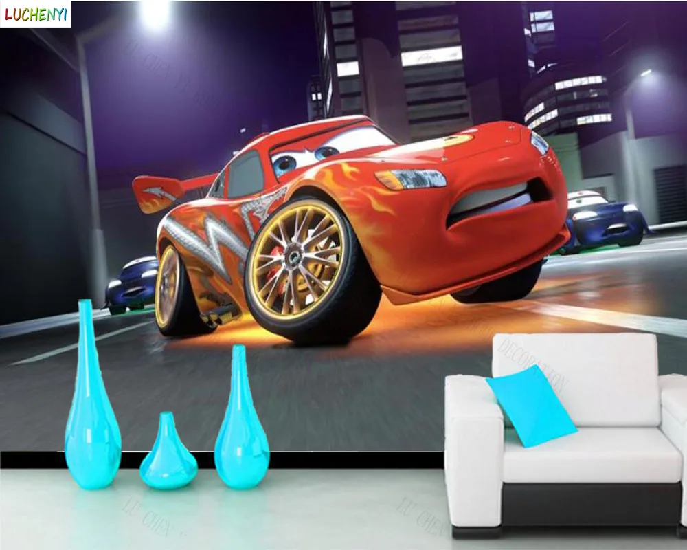 Papel de paredel sports car car story cartoon car children's room  theme room wallpaper bedroom living room   home decoration