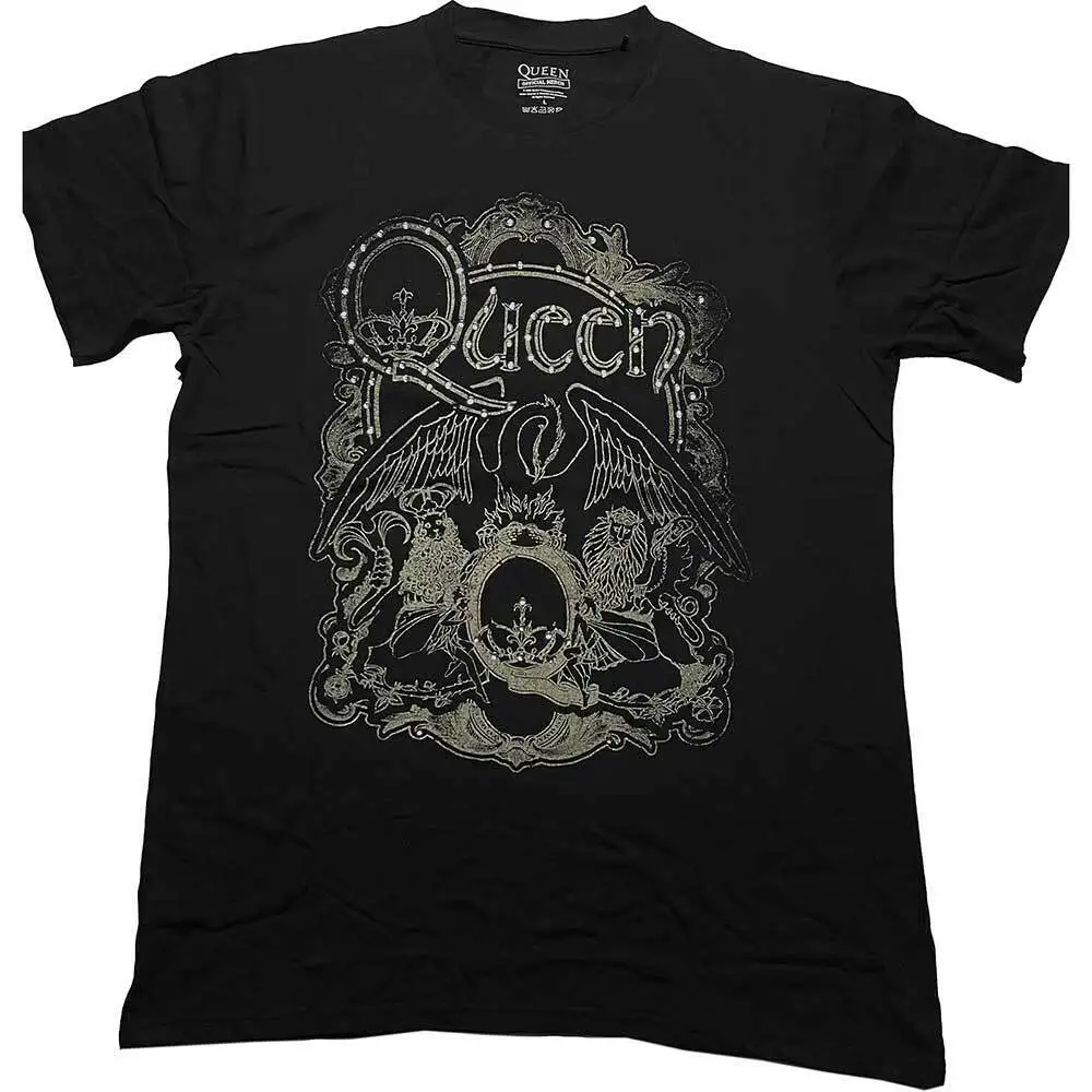 Queen Diamante Ornate Crest Official T Shirt Mens