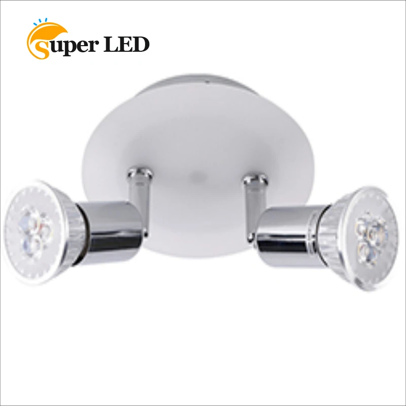 Ângulo ajustável LED luz de teto, 2-Head Chrome Lamp, Spot iluminação para sala de estar, quarto, cozinha, sala de jantar, GU10