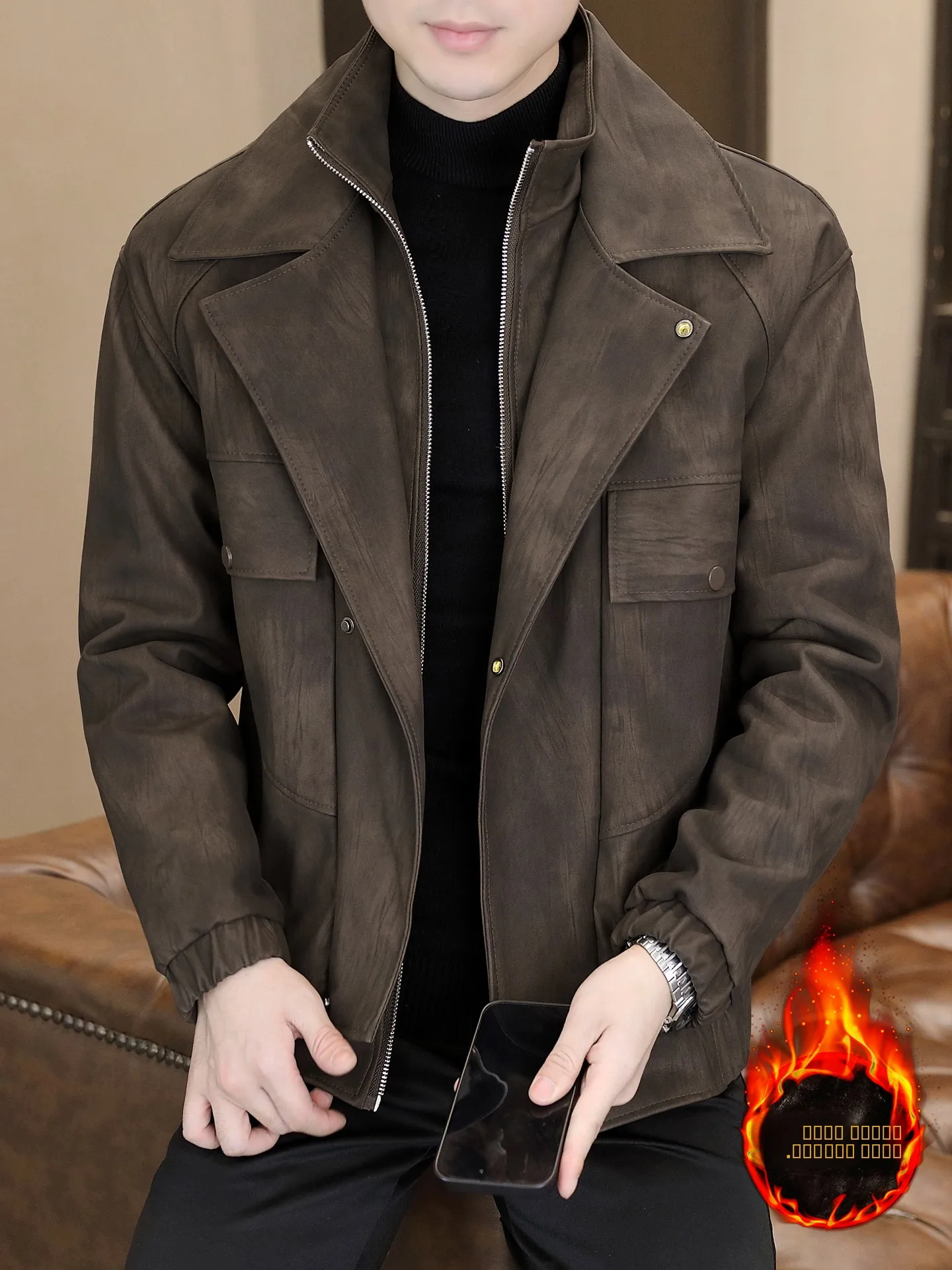 

Мужская кожаная куртка зимняя утепленная повседневная байкерская рабочая куртка с двойным воротником теплая водонепроницаемая куртка из искусственной кожи