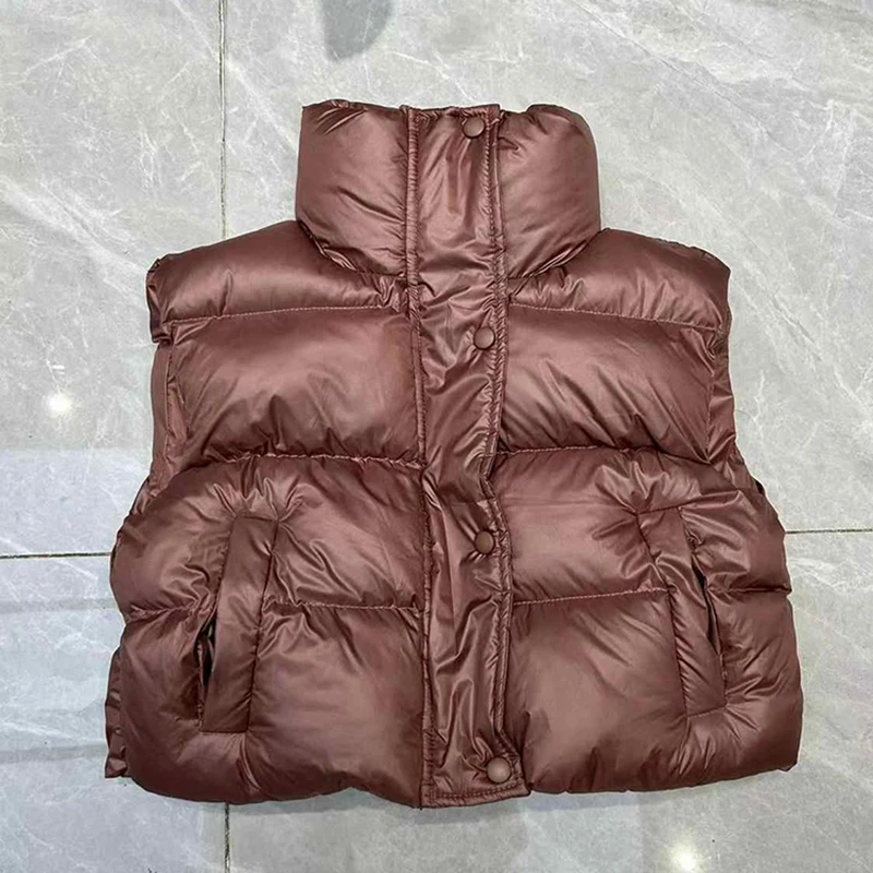 Winter Warmer Puffer Vest Women Stand up collar down cotton vest Coat Women Sleeveless Winter Cropped Outerwear with Pockets