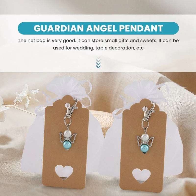 Ciondolo angelo custode, Set di 32 regali per gli ospiti, angelo custode con borsa in Organza, ciondolo in carta Kraft per regali per gli ospiti