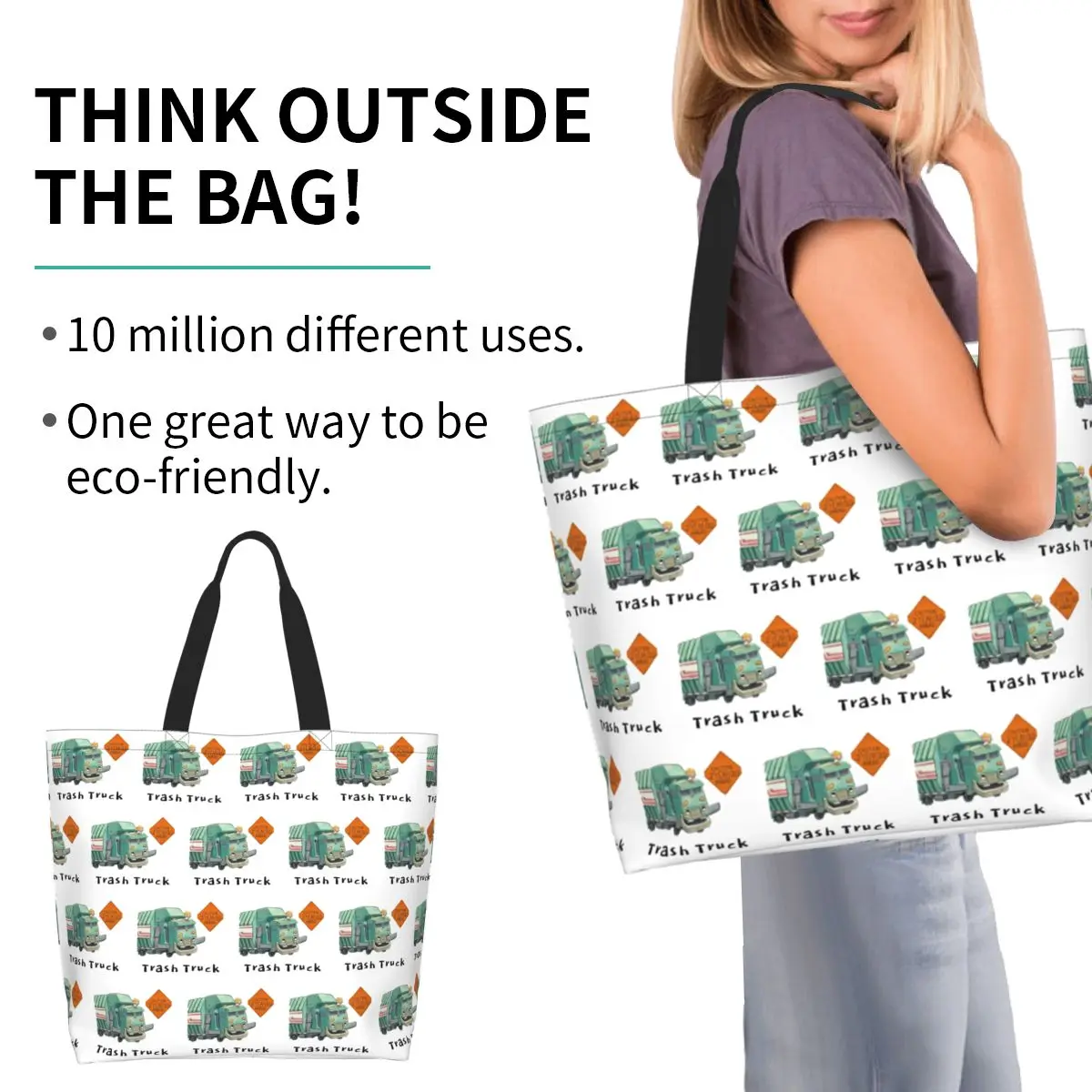 Trash Truck Cartoon Netflix Shopping Tote Bag Canvas Large Capacity Shoulder Bags Shopper Grocery Handbag for Women