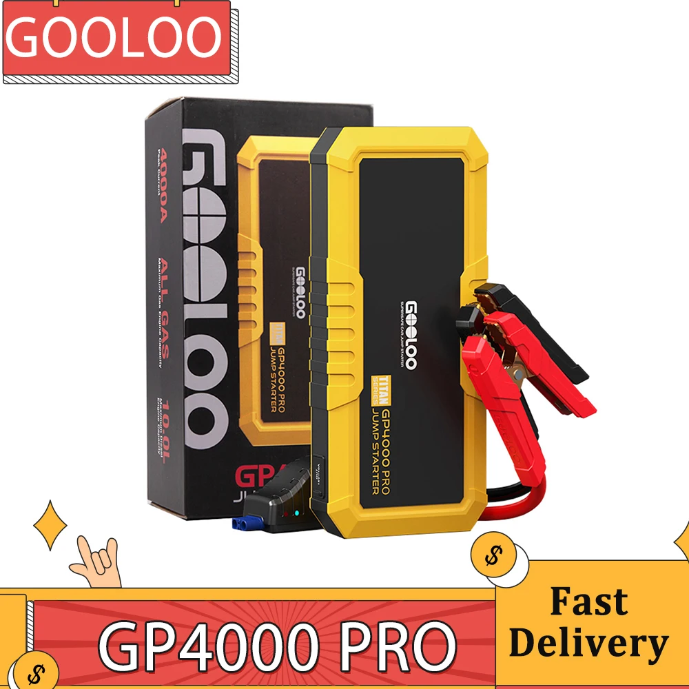 GOOLOO GP4000 PRO Jump Starter, 26800mAh Power Bank, 4000A Peak, 15V 10A DC Output, 1W White LED, 10L Diesel