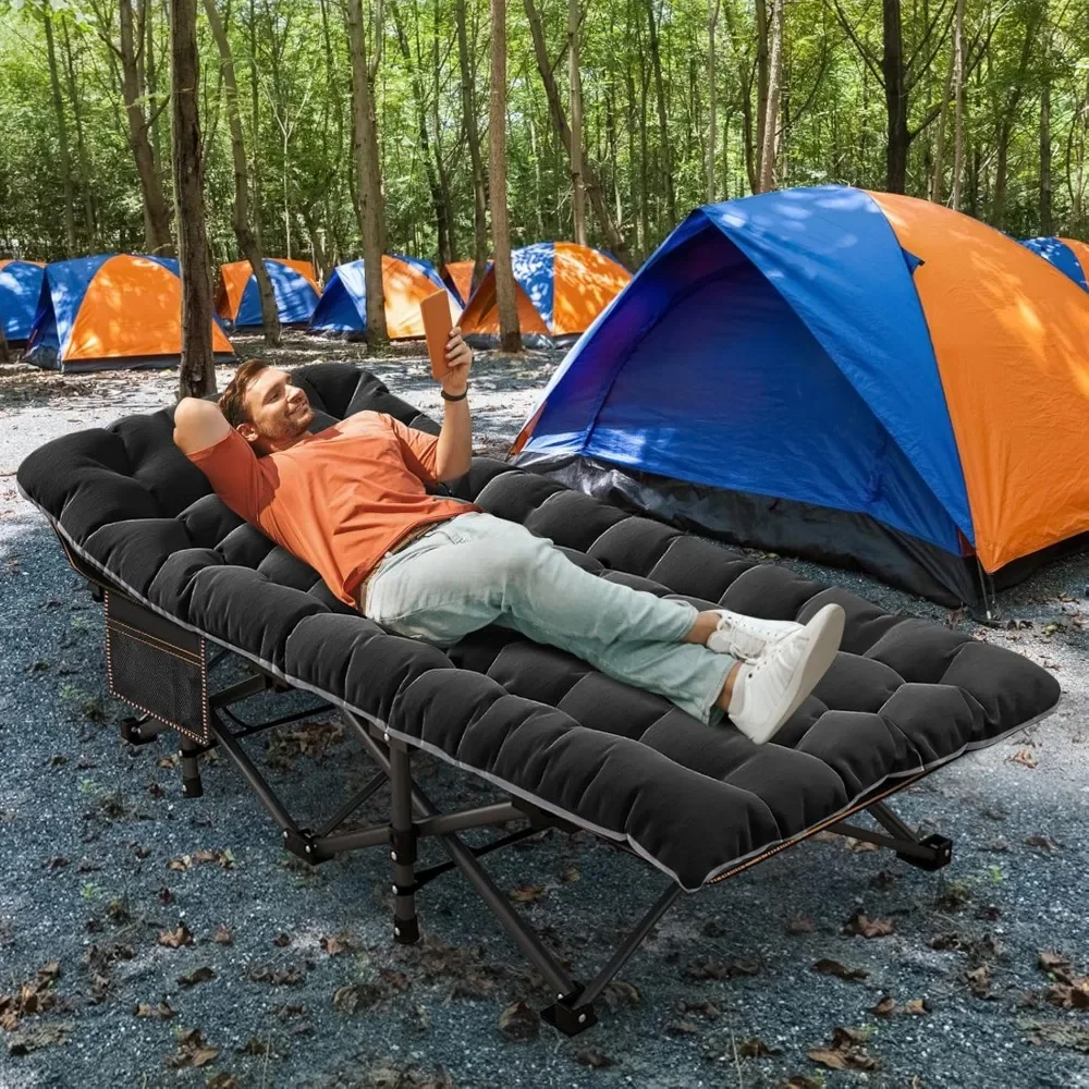 Berço de acampamento dobrável extragrande para adultos, cama ao ar livre resistente com saco de transporte, esteira, XXL, 78 "x 32" W x 18 "H