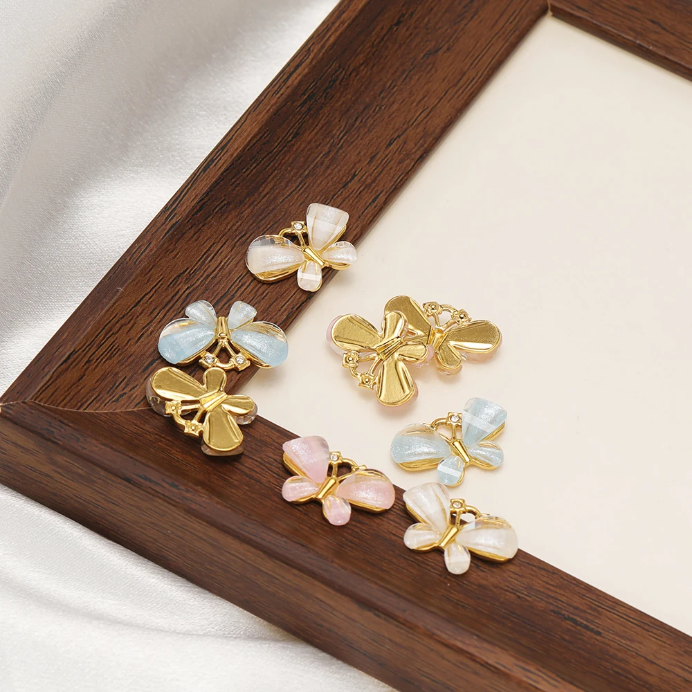 3 قطعة الفولاذ المقاوم للصدأ البطانة الزركون فراشة Charms قلادة قلادة DIY بها بنفسك أقراط رائعة صنع المجوهرات النتائج بالجملة