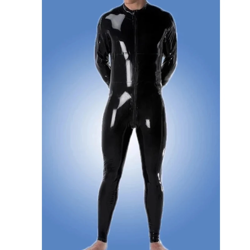 

Handmade Latex Catsuit Rubber Bodysuit Male Black with Front Crotch Zipper Custom Made Jumpsuit