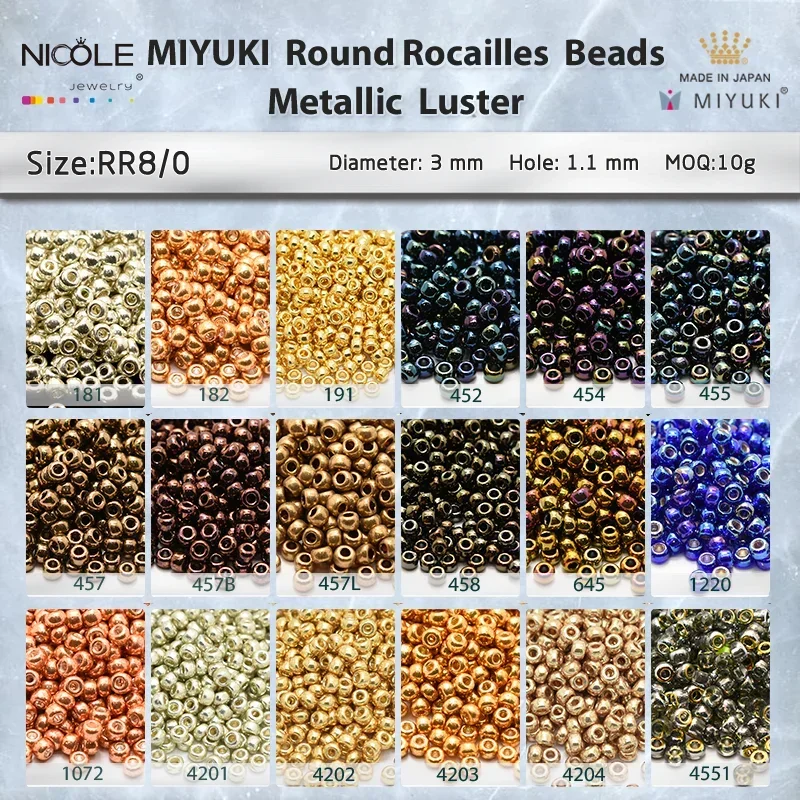 

Miyuki Round Beads Metallic Luster Series 3mm 8/0 Japanese Seed Bead for Bracelet Necklace Earring Jewelry Making