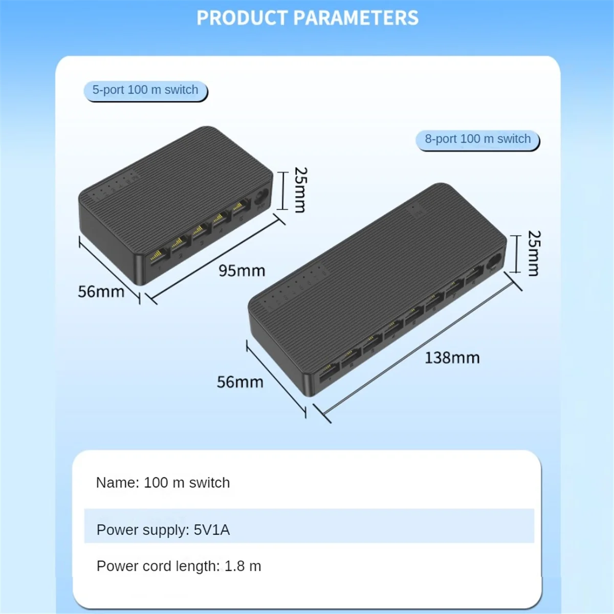 Conmutador de red Mini conmutador Ethernet de 8 puertos, conmutador inteligente de alto rendimiento de 100Mbps, inyector de Internet Hub RJ45, enchufe de la UE