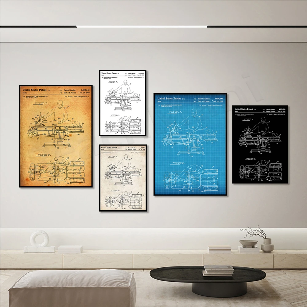 Chiropractic Table 1989 Patent Print Wall Art Poster Medical Blueprint Gift