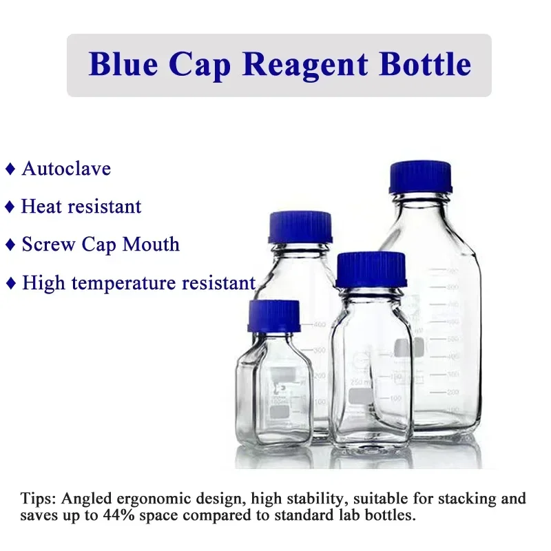 

1pc Duran Schott Square Bottle Blue Cap Reagent Bottle High Temperature Resistant Lab Glass Reagent Bottle 250/500/1000ml