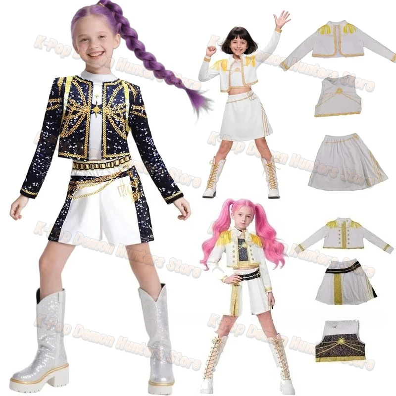 

Kids Girls 3D Print Rumi Zoey Mira Cosplay Costume Suit Set Kpop Demon Hunters Uniform Children Halloween Party Roleplay