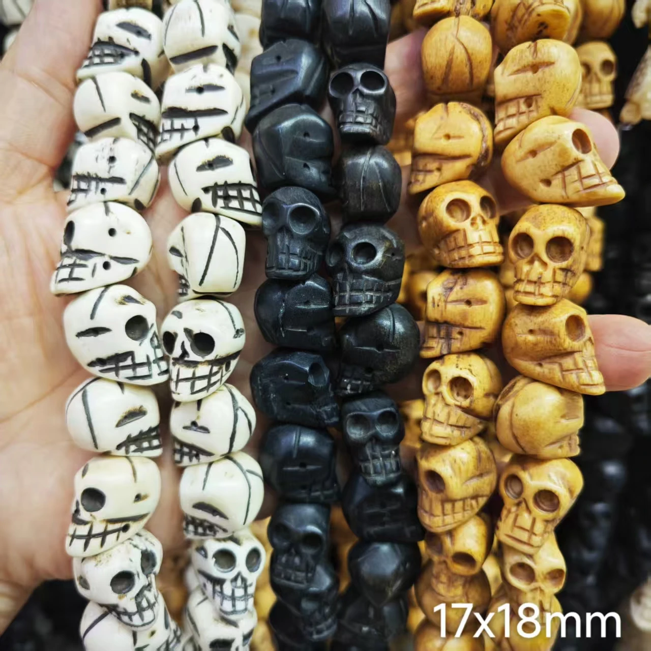 Many Size Genuine Ox Bone Black White Yellow Color Skull Head Carved Strand Loose Beads DIY Jewelry Making Findings