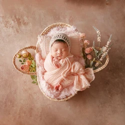 Pink Theme Baby Photography Props Newborn Photo Lace Pillow Mesh Wrap Cute Rabbit Doll Studio Shoot Background Accessories