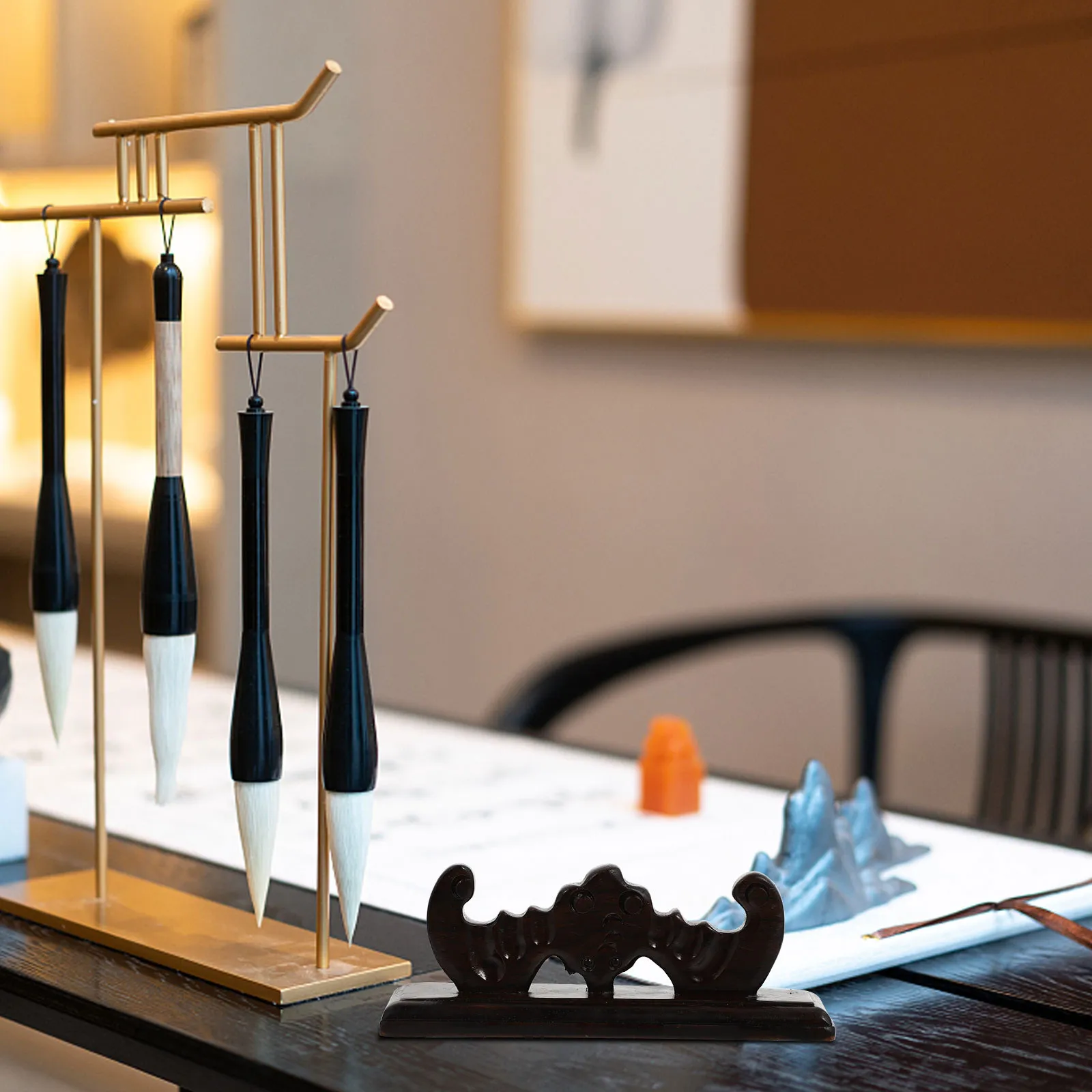 1Pcs Wood Chinese Calligraphy Brush Holder Well Polished Pen Rack for Ink Brush Sumi Pen Desktop Ornament Gift
