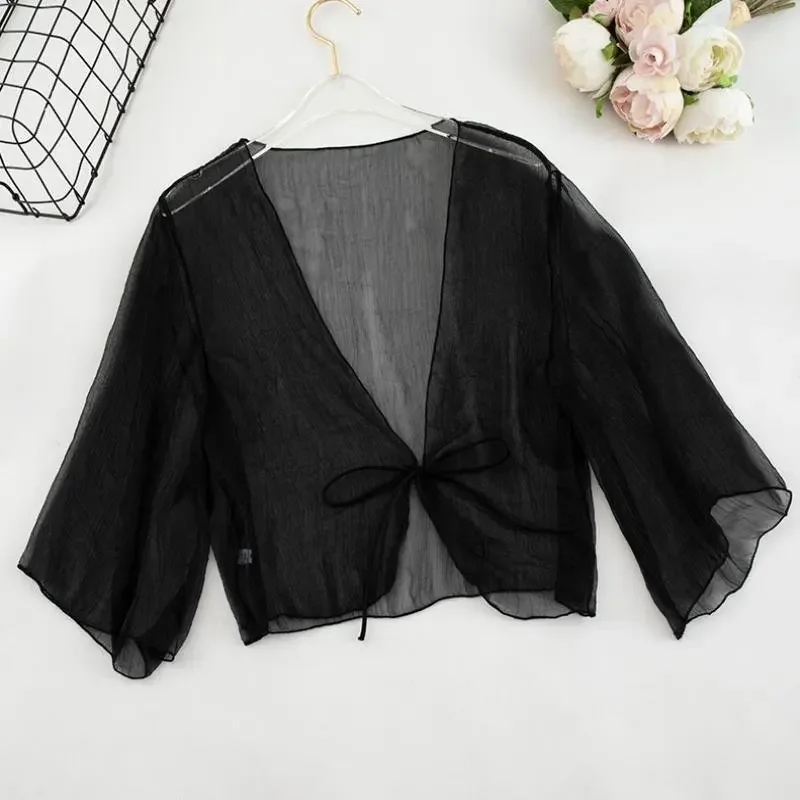 Rin Confa Women Chiffon Shawl Short Section Small Shawl Sunscreen Clothing Female Summer Cardigan Small Jacket Thin Section Top