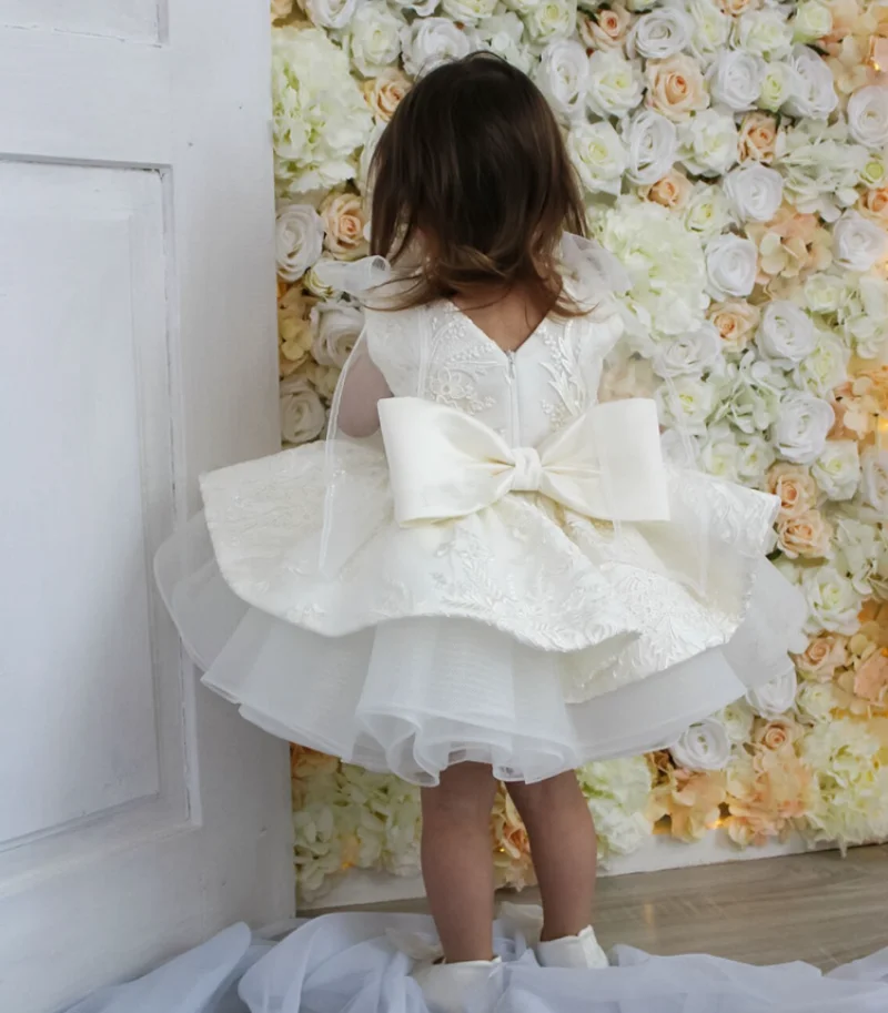 Ivory Puffy Flower Girl Dress for Wedding Tulle Sleeveless Ruffles Knee Length Kids First Communion Pageant Birthday Ball Gown