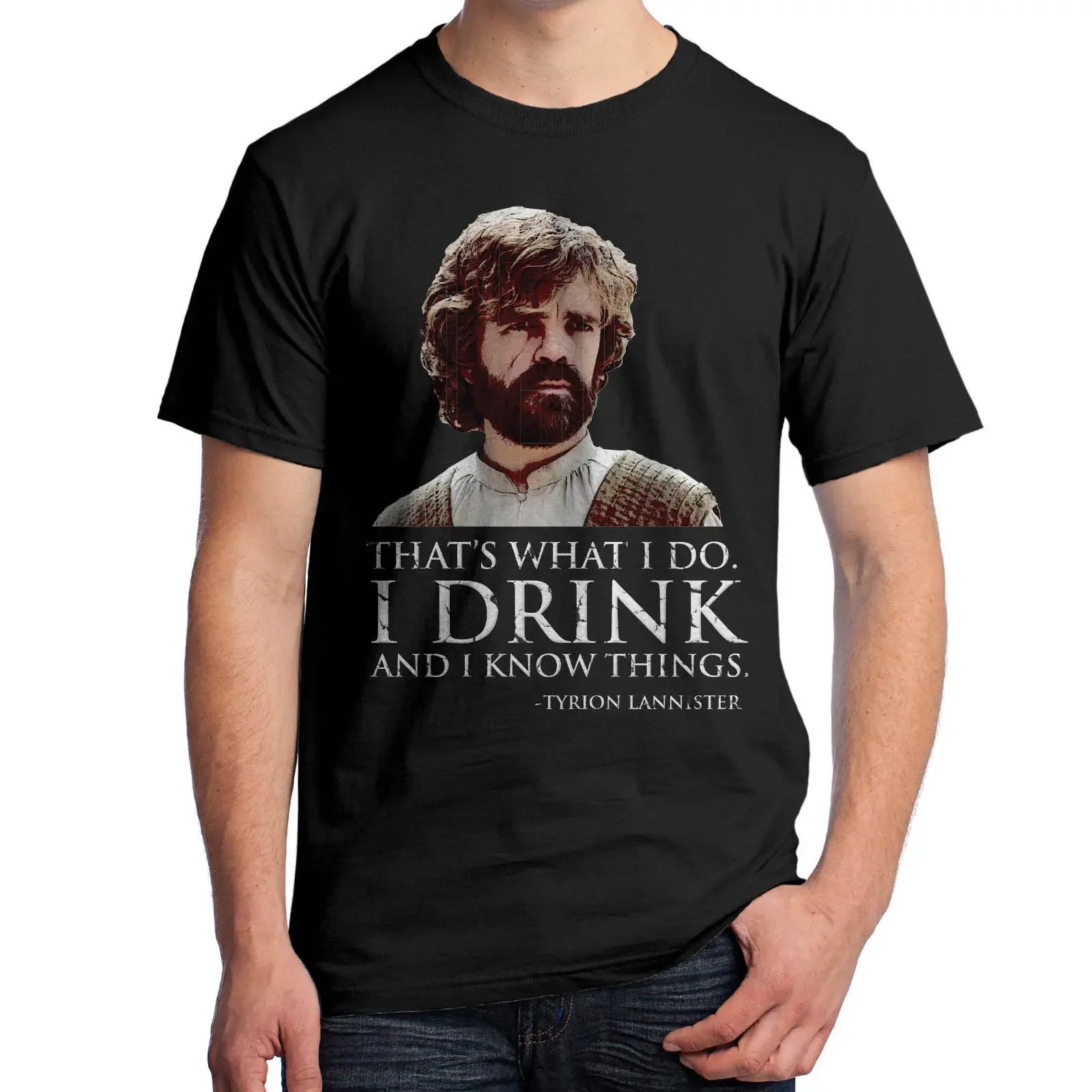 

Я пью и я знаю вещи. Забавная футболка Tyrion Lannister, новая футболка из 100% хлопка с коротким рукавом и круглым вырезом, повседневный мужской топ