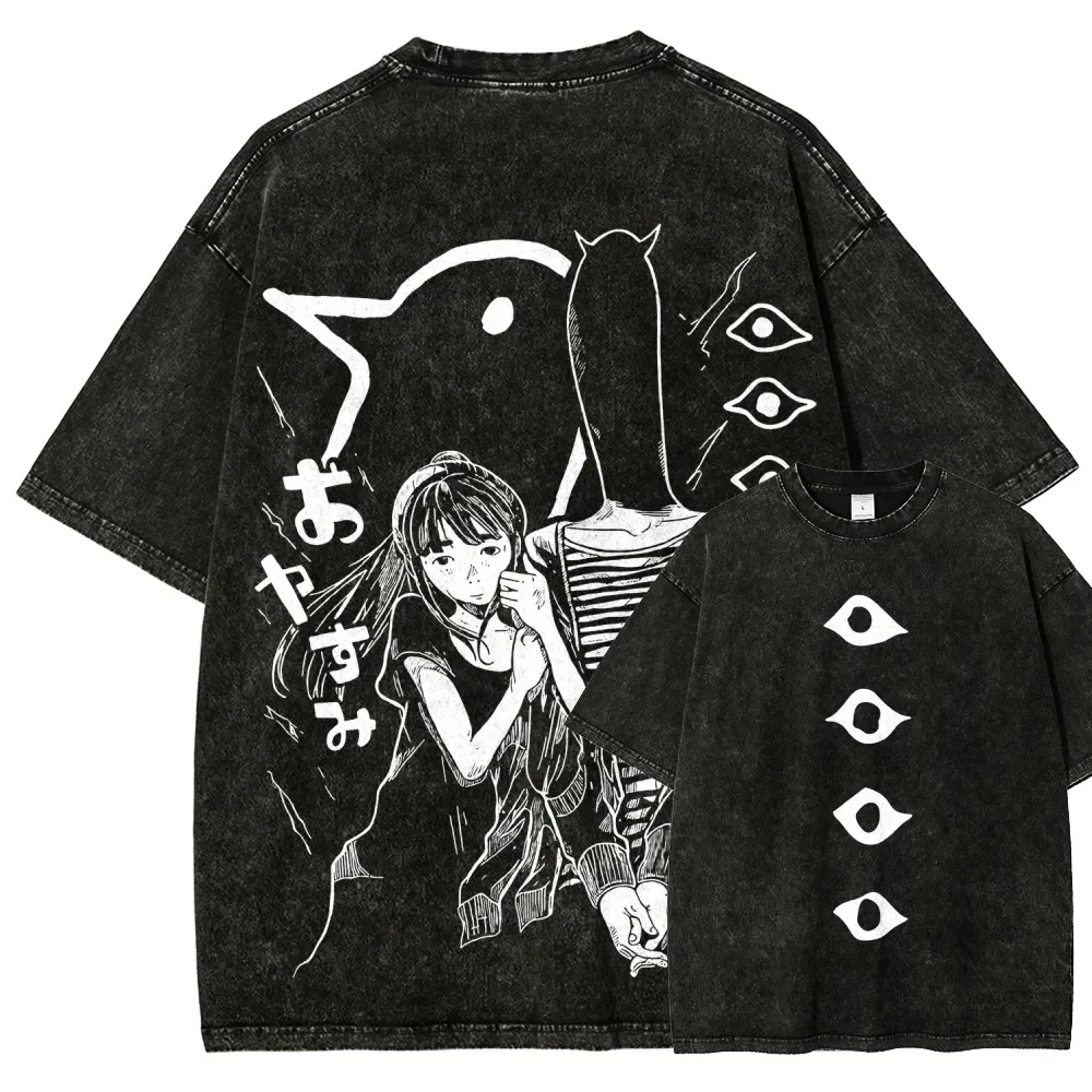 Goodnight Punpun Manga Funny Graphic Print T-shirt Women Men Fashion Retro Washed Cotton Tee Harajuku Oversized Loose Casual Top