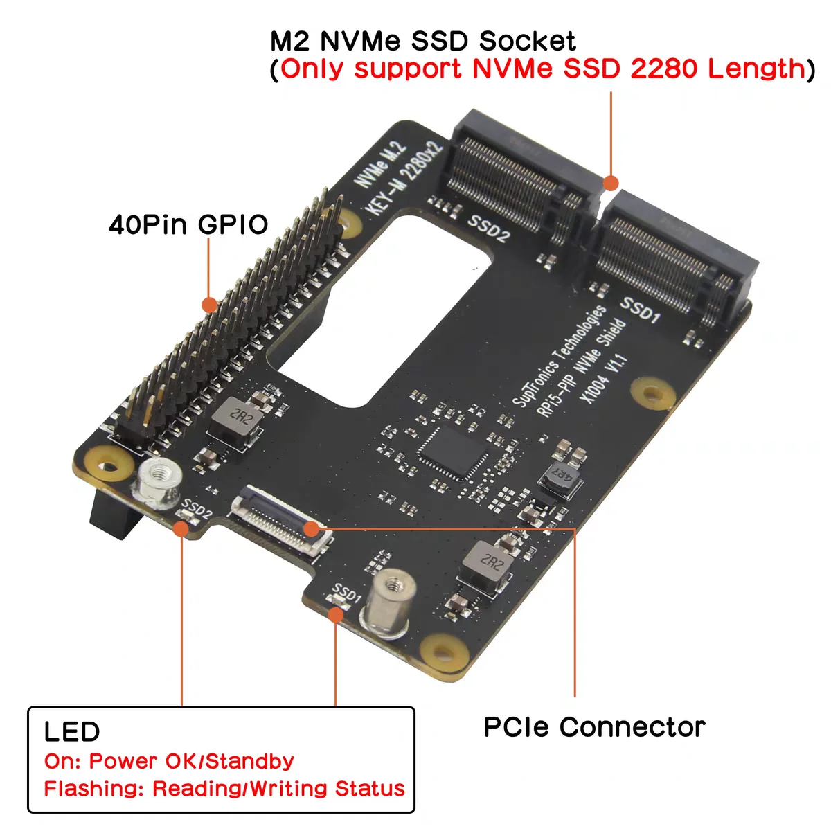 Geekworm X1004 Dual 2280 NVMe SSD shield for Raspberry Pi 5