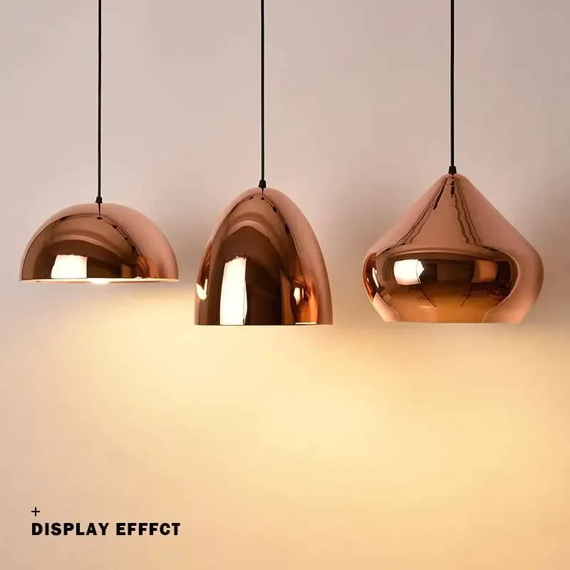 

2025 Nordic Rose Gold Pendant Lights Plated Metal Hanging Lamp Fixtures Dining Room Kitchen Island Bar Cafe Indoor Decor Lightin