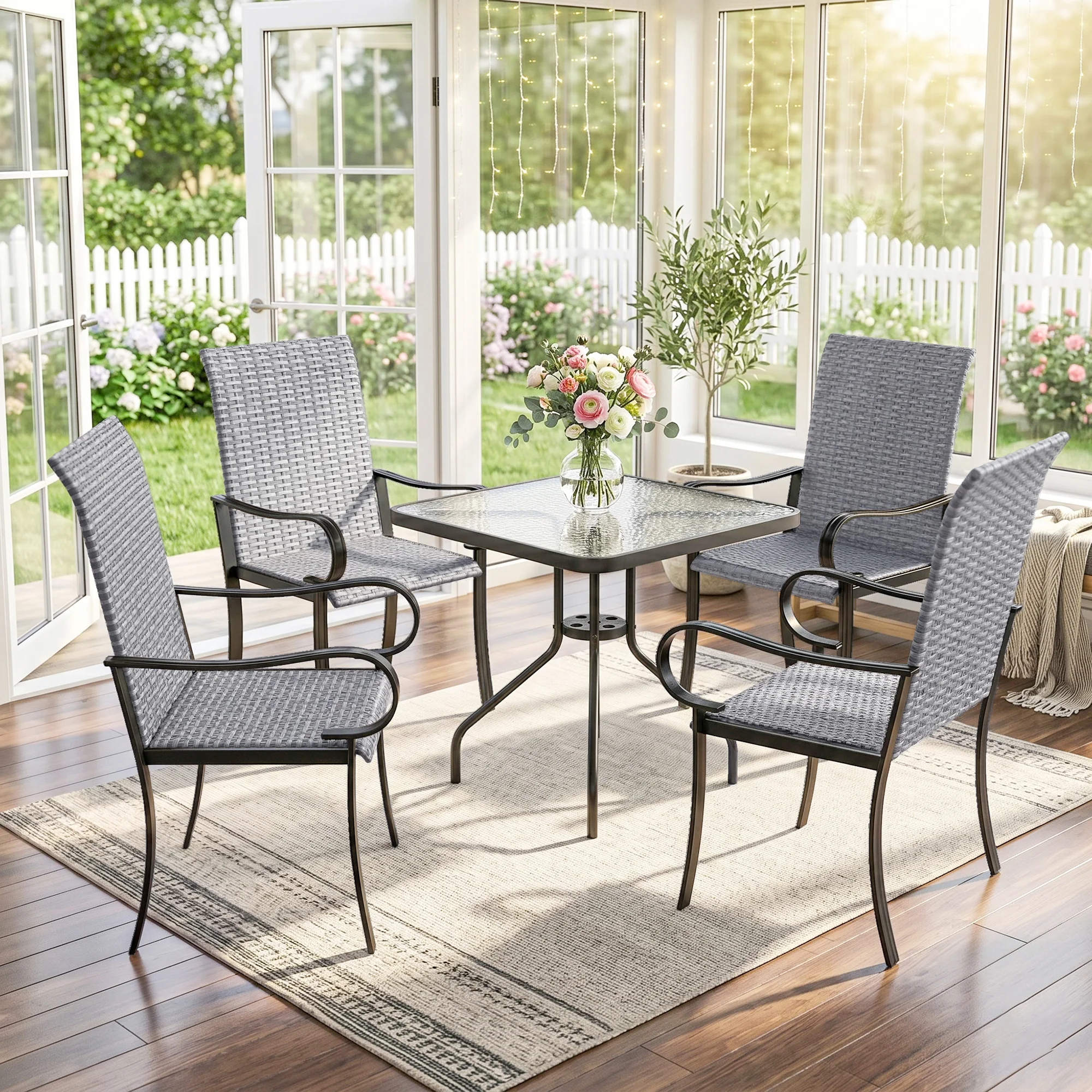 Outdoor Furniture Dining Set - Grijze set van 4 buiten eetkamerstoelen