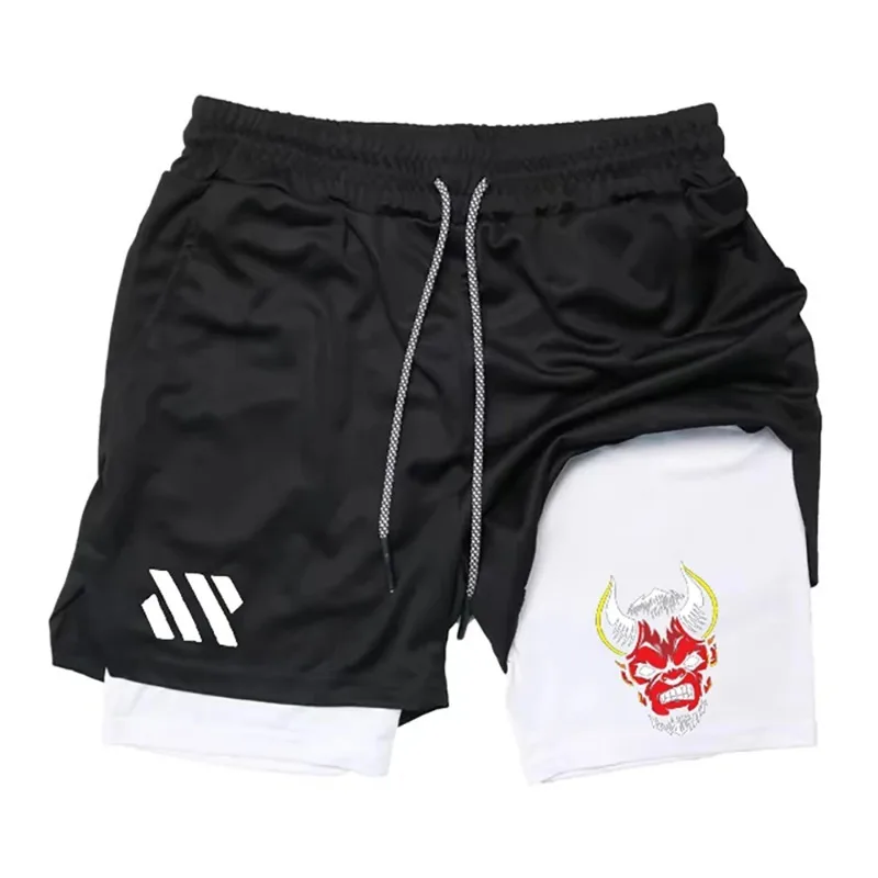 الرجال اثنين في واحد السراويل الرياضية تنفس عادية التجفيف السريع طبقة مزدوجة السراويل الركض الصيف الجري ملابس رياضية قيعان M-3XL #2