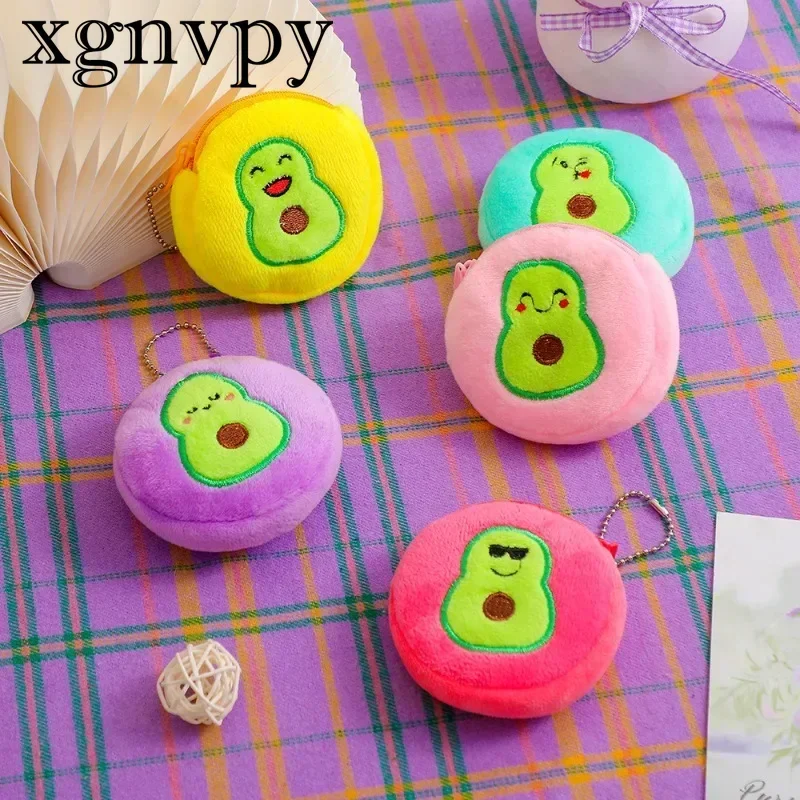 xgnvpy New Cartoon Embroidered Coin Purse Children's Cute Avocado Storage Bag Girl Plush Headphone Pouch Compact Portable Wallet