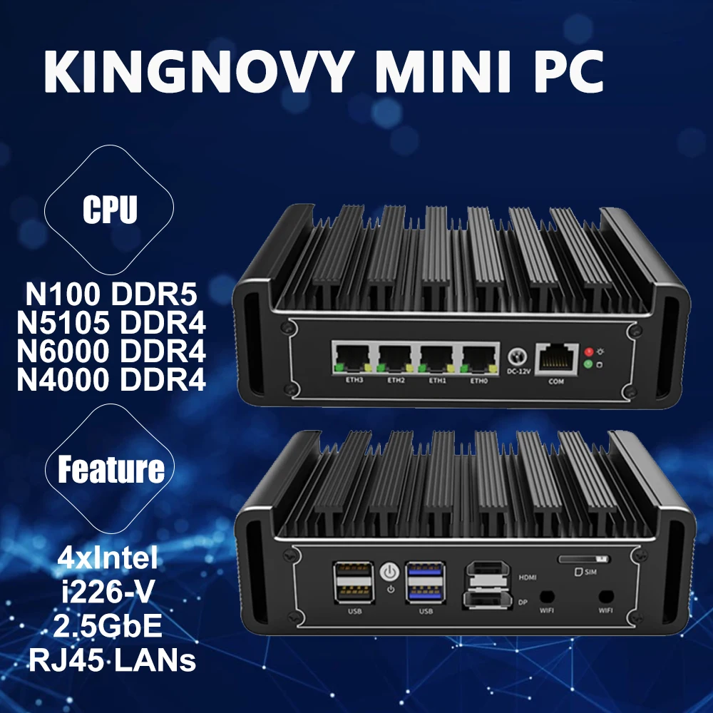 Baru N100 PC Mini Alat Firewall Rumah Tanpa Kipas Celeron J4125 N6000 N4000 4G/3G Slot SIM PC Mini Pfsense Router 4 LAN Komputer