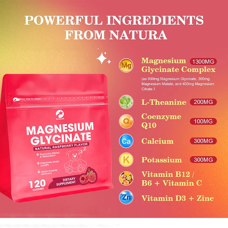 Kexinsh Magnesium Glycinate Gummies Relieves Stress Support Sleep Support Memory Promote Healthy Sleep Magnesium Glycinate Gummy