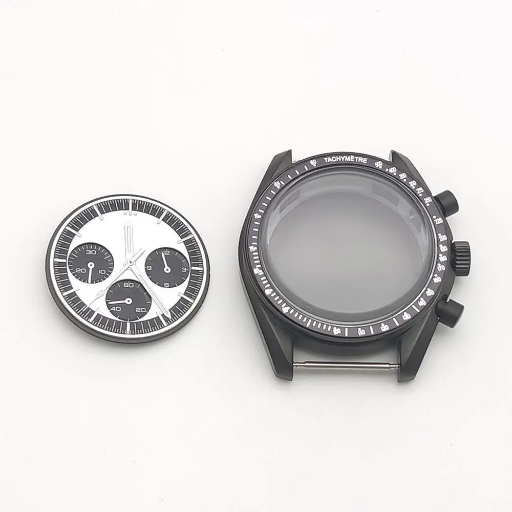 

Собранный корпус часов 40 мм + циферблат + игла, матовый черный корпус VK63, кварцевый корпус из нержавеющей стали с тремя глазами