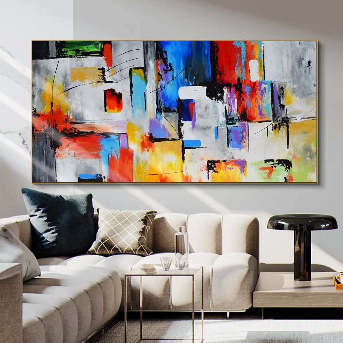 Palette Knife Colorful Hand Painted Textured Handmade Oil Painting On Canvas Artwork Modern Abstract Large Wall Art Orange Red