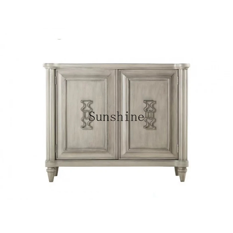 

Solid wood dining side cabinet living room champagne light luxury French retro locker
