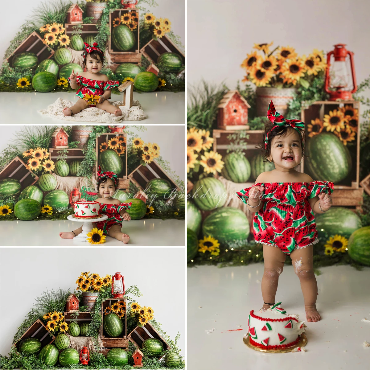 

One In A Melon Backdrop Cake Smash Kids Baby Photography Props Child Adult Photocall Decors Birthday Fruit Watermelon Background