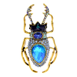 CINDY XIANG Blue Crystal Beetle Brooches For Women Vintage Bug Pin Insect Jewelry Alloy Material Fashion Coat Accessories