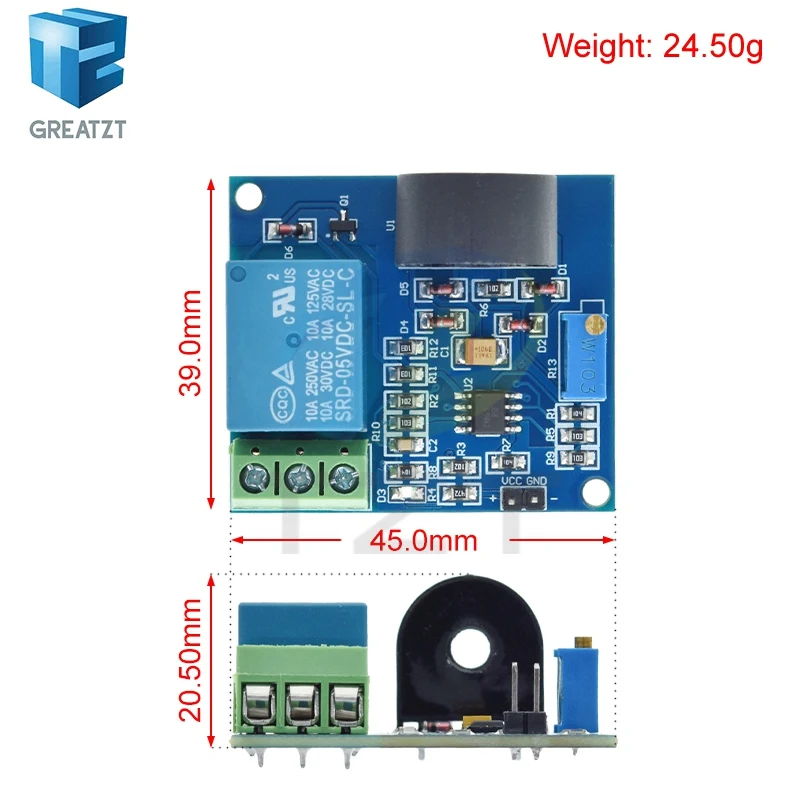 GREATZT 1/2/4PCS 5A Overcurrent Protection Relay Module AC Current Detection Board 12V/5V Relay ZMCT103C Current Transformer
